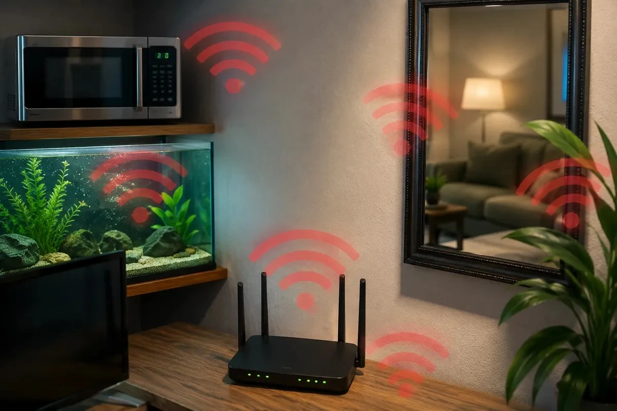Proč zrcadlo v předsíni zpomaluje internet a kde v bytě router nejvíc trpí
